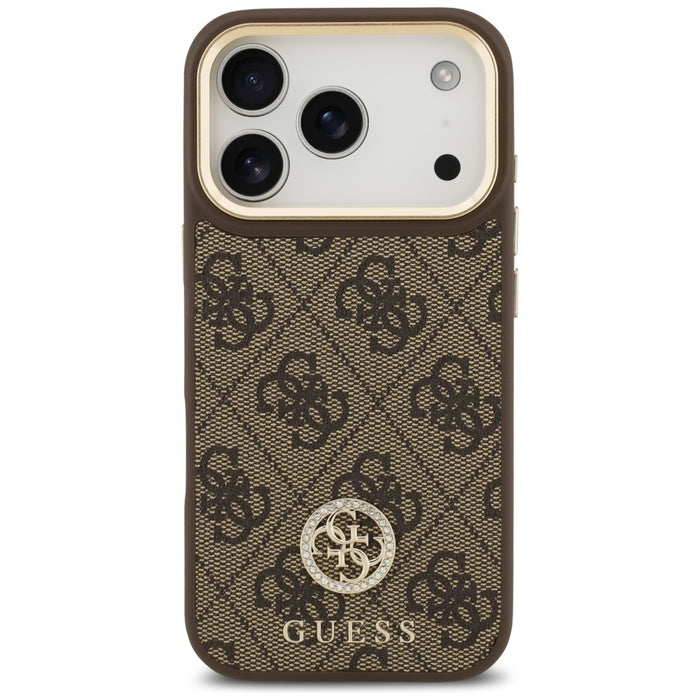 Guess 4G Strass Logo &amp; Big Strap Metal Buttons MagSafe Case for iPhone 17 Pro - Brown