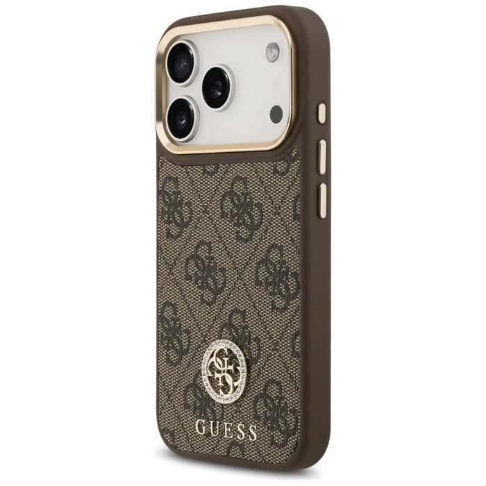 Guess 4G Strass Logo &amp; Big Strap Metal Buttons MagSafe Case for iPhone 17 Pro - Brown