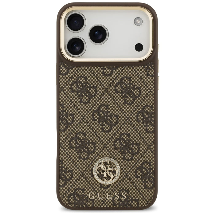 Guess 4G Strass Logo &amp; Big Strap Metal Buttons MagSafe Case for iPhone 17 Pro Max - Brown