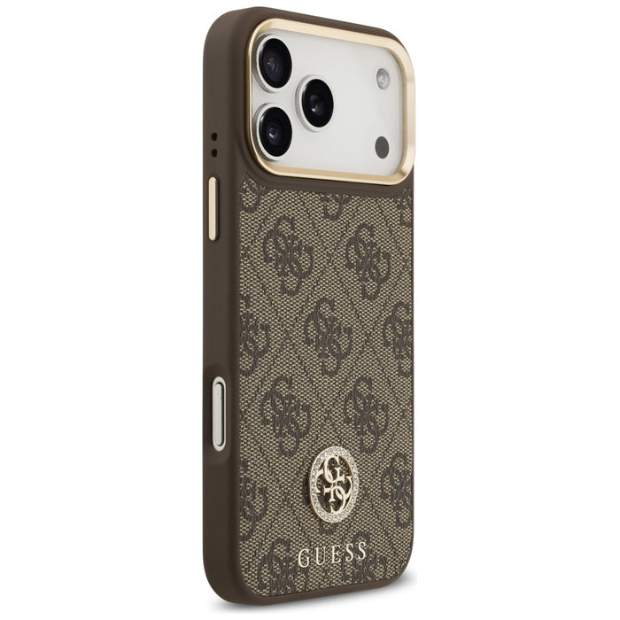 Guess 4G Strass Logo &amp; Big Strap Metal Buttons MagSafe Case for iPhone 17 Pro Max - Brown