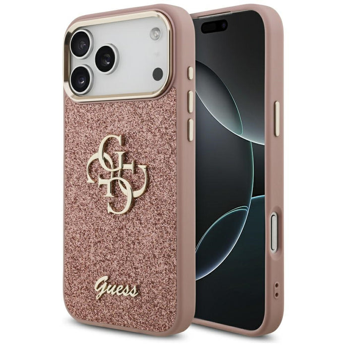 Guess Fixed Glitter Big 4G Metal Frame Case for iPhone 17 Pro Max - Pink