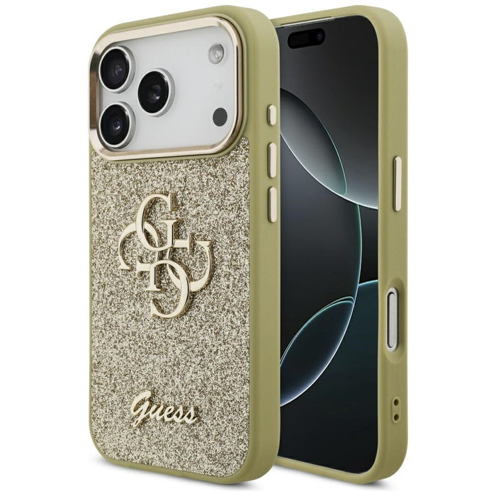 Guess Fixed Glitter Big 4G Metal Frame case for iPhone 17 Pro - gold