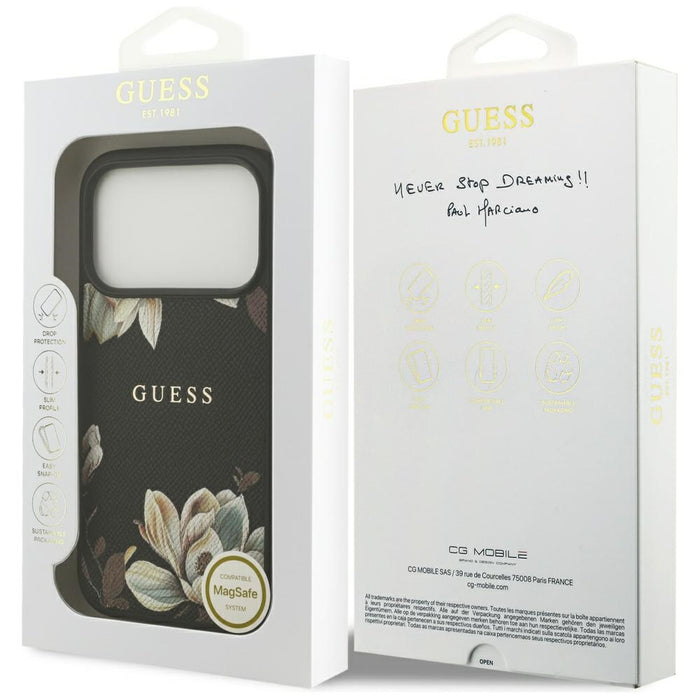 Guess Grained Flowers Classic Logo MagSafe case for iPhone 17 Pro - black