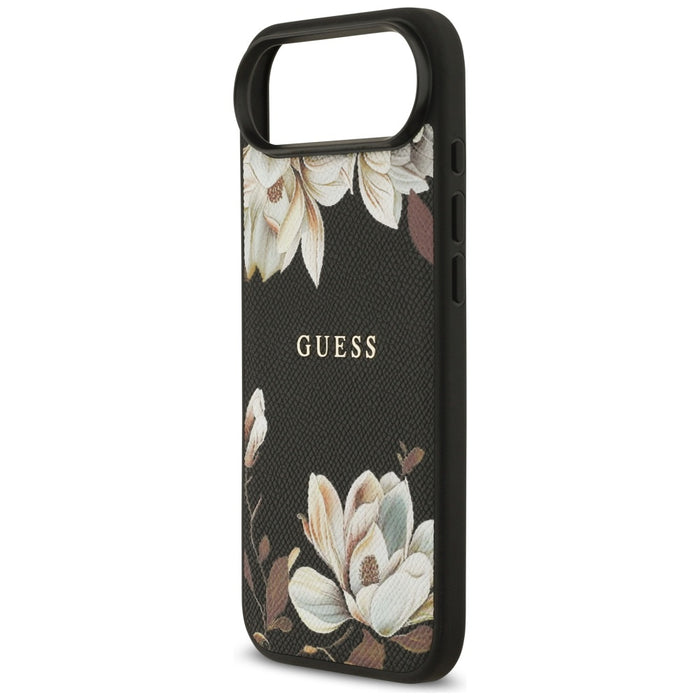 Guess Grained Flowers Classic Logo MagSafe case for iPhone Air - black
