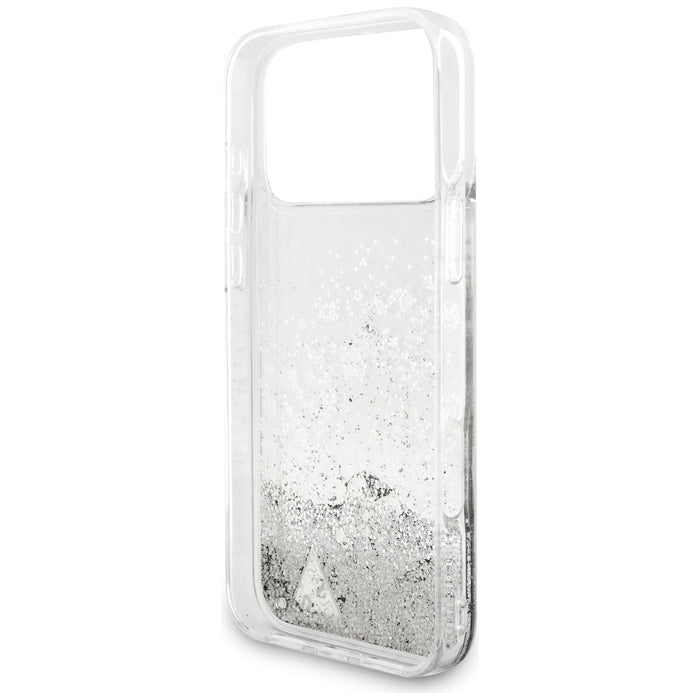 Guess Liq case. Glitter Charms for iPhone 17 Pro Max - silver