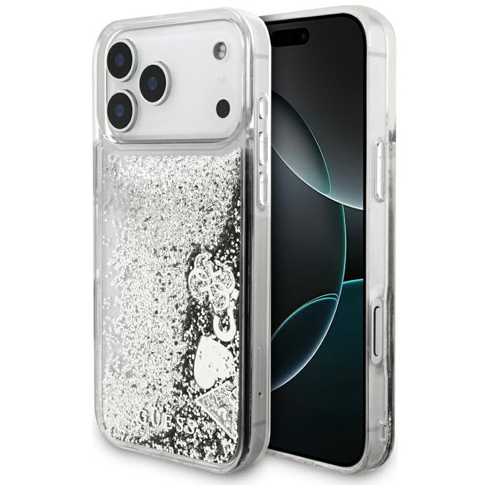 Guess Liq case. Glitter Charms for iPhone 17 Pro Max - silver