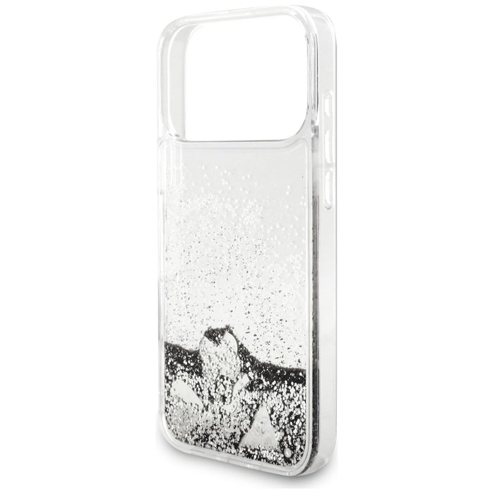 Guess Liq case. Glitter Charms for iPhone 17 Pro Max - silver