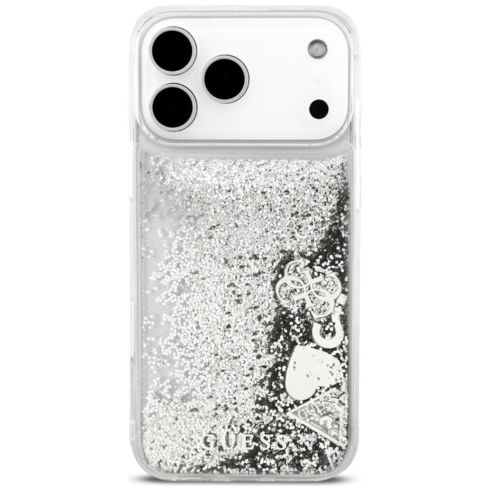 Guess Liq case. Glitter Charms for iPhone 17 Pro Max - silver