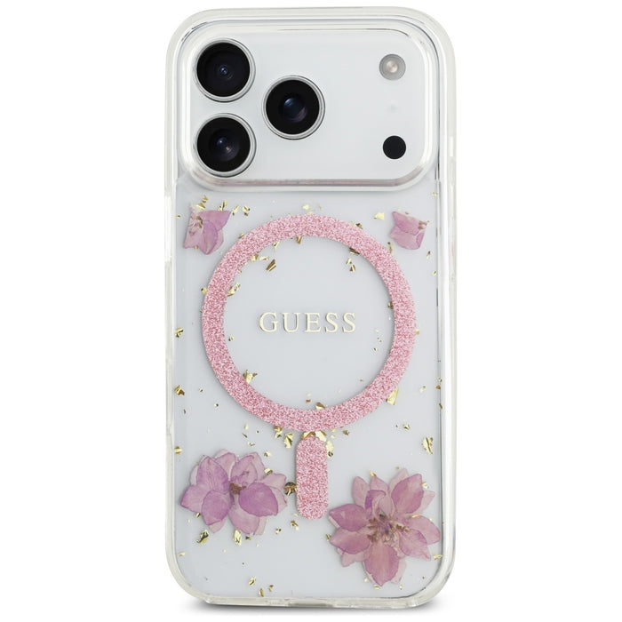 Guess Resin Flowers Glitter MagSafe Case for iPhone 17 Pro - Pink