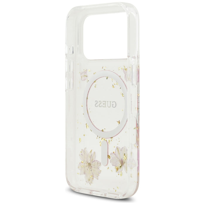 Guess Resin Flowers Glitter MagSafe Case for iPhone 17 Pro - Pink
