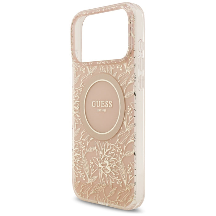 Guess IML Flowers Electro Pearl Strap MagSafe Case for iPhone 17 Pro Max - Pink