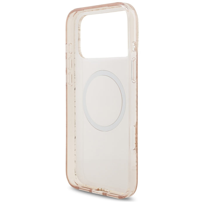 Guess IML Flowers Electro Pearl Strap MagSafe Case for iPhone 17 Pro Max - Pink