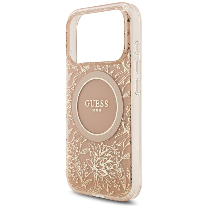 Guess IML Flowers Electro Pearl Strap MagSafe Case for iPhone 17 Pro - Pink