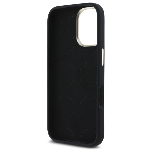 Guess Silicone Script Metal Logo &amp; Frame Case for iPhone 16 Plus - Black