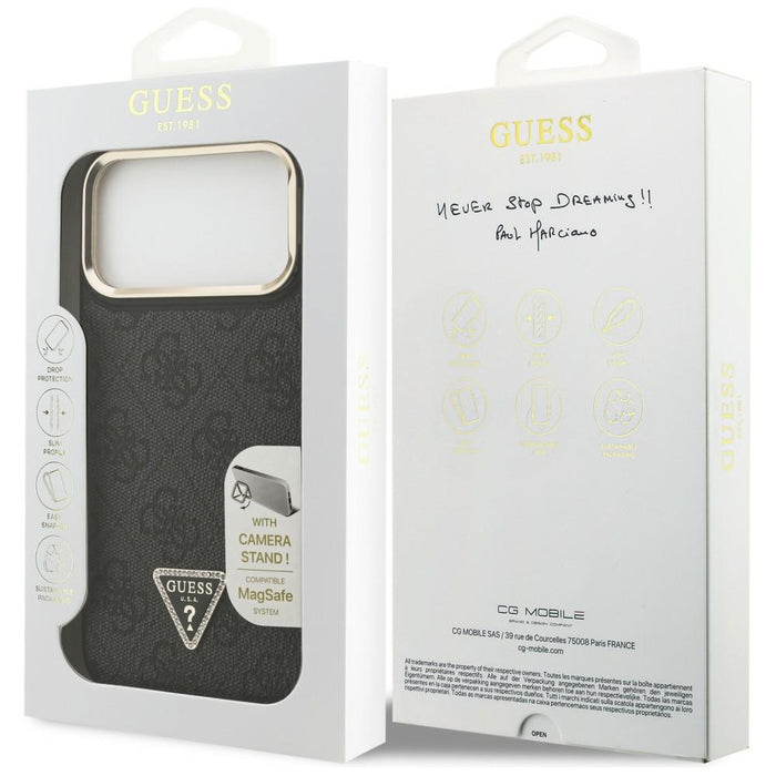 Guess 4G PU Triangle Logo &amp; Stand Camera Magsafe Case for iPhone 17 Pro Max - Black
