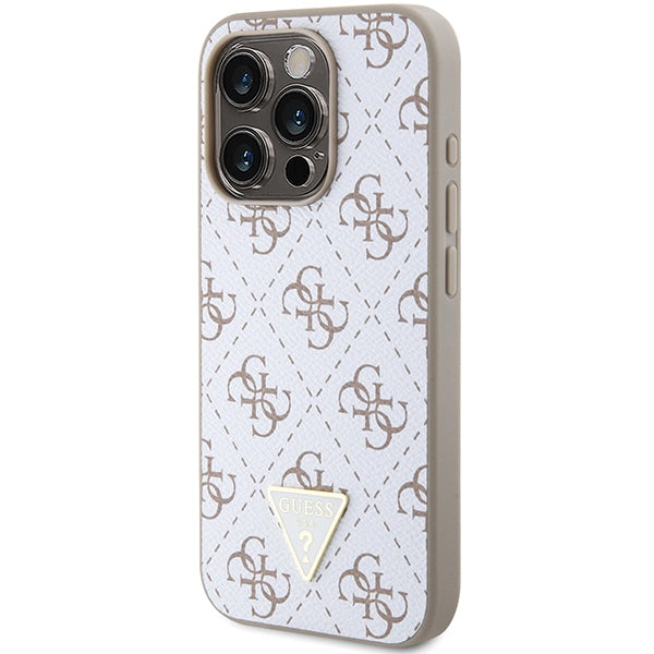 Guess 4G Triangle Metal Logo Case for iPhone 15 Pro - White