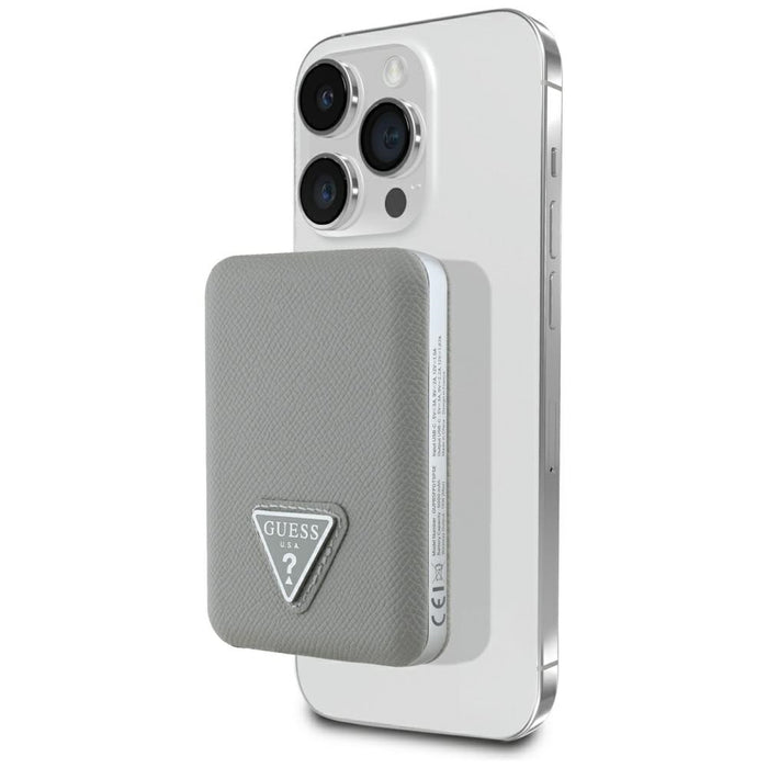 Guess Grained Triangle Power Bank with MagSafe 5000mAh 15W USB-C - Beige