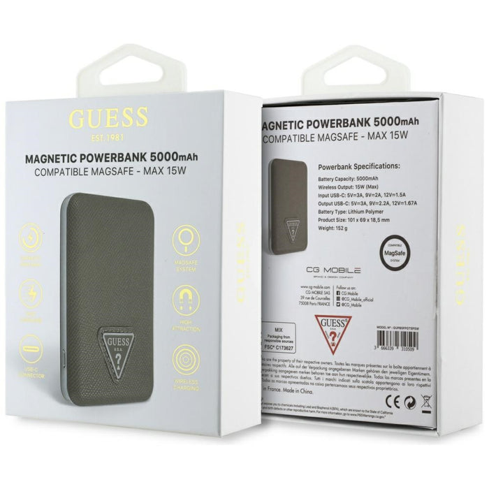 Guess Grained Triangle Power Bank with MagSafe 5000mAh 15W USB-C - Brown