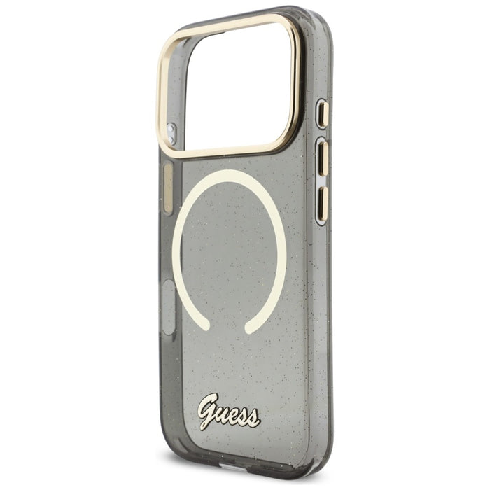Guess IML Glitters Script Strap MagSafe Case for iPhone 17 Pro - Black