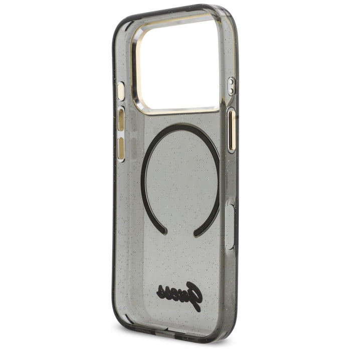 Guess IML Glitters Script Strap MagSafe Case for iPhone 17 Pro - Black