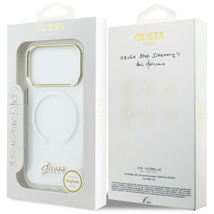 Guess IML Gradient Script Metal MagSafe Case for iPhone 17 Pro Max - White