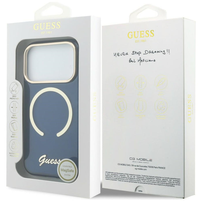Guess IML Script Metal MagSafe Case for iPhone 17 Pro Max - Blue