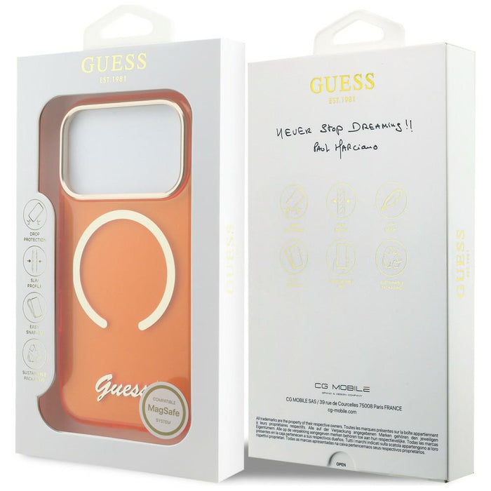 Guess IML Script Metal MagSafe Case for iPhone 17 Pro Max - Orange