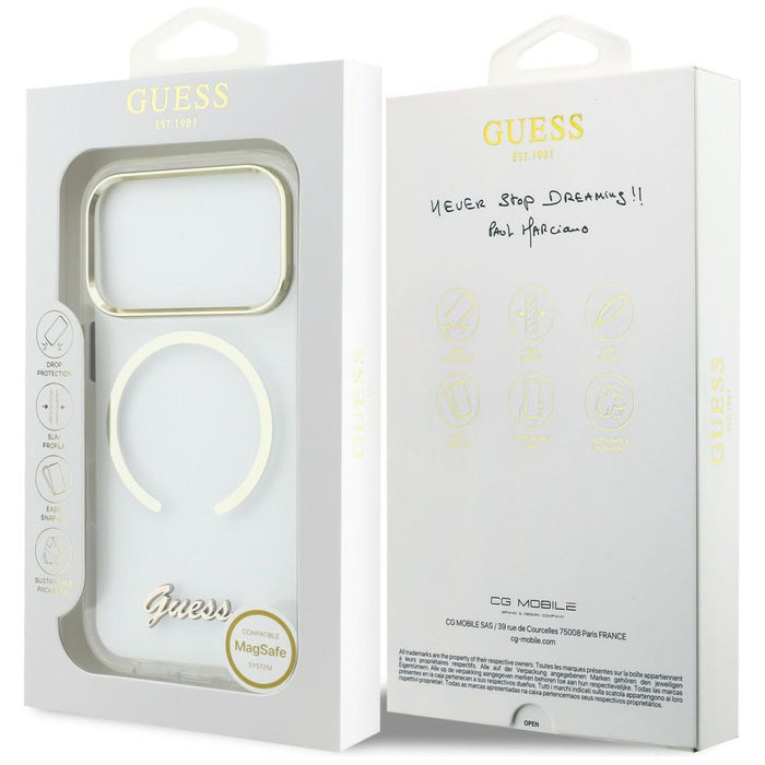 Guess IML Script Metal MagSafe Case for iPhone 17 Pro Max - Clear