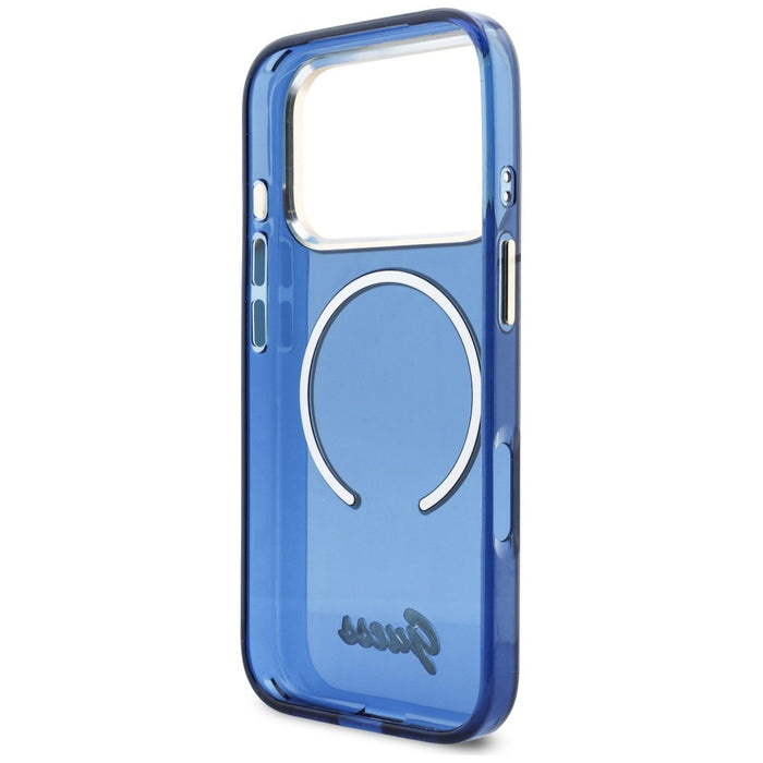 Guess IML Script Metal MagSafe Case for iPhone 17 Pro - Blue