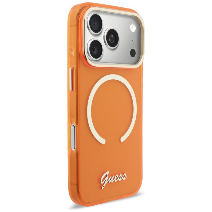 Guess IML Script Metal MagSafe Case for iPhone 17 Pro - Orange