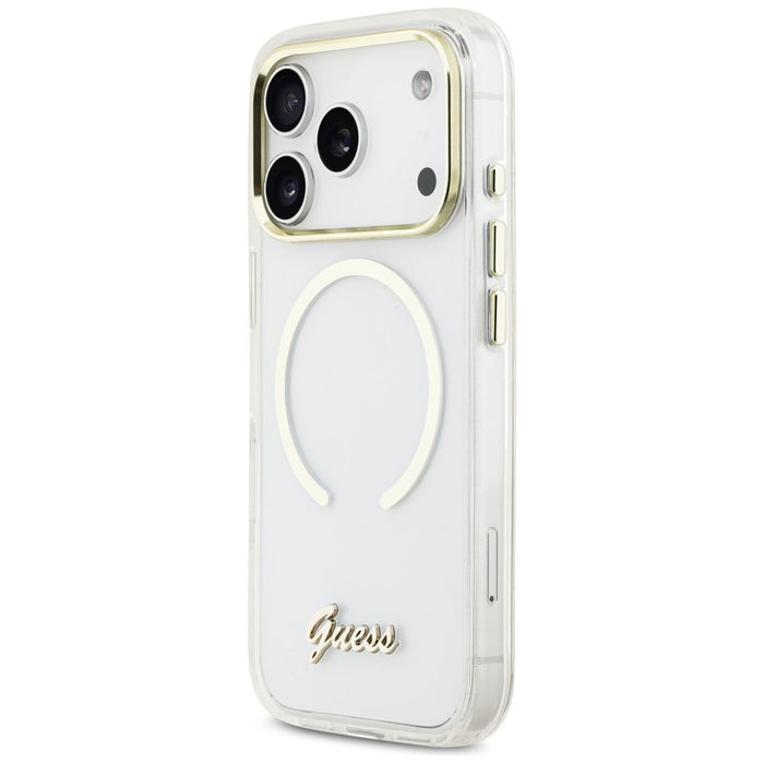 Guess IML Script Metal MagSafe Case for iPhone 17 Pro - Clear