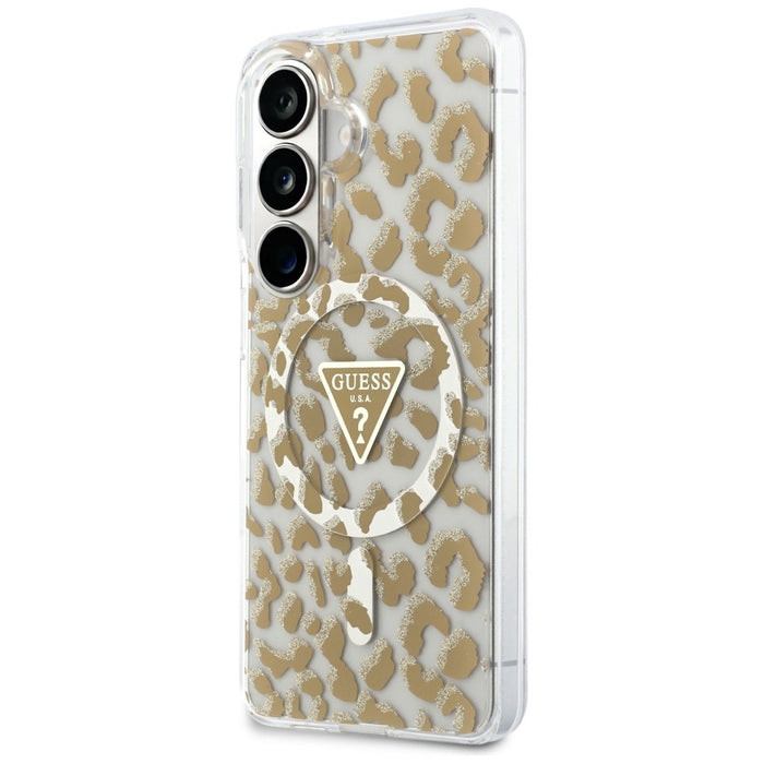 Guess IML Leopard Print Triangle MagSafe Case for Samsung Galaxy S26 - Brown
