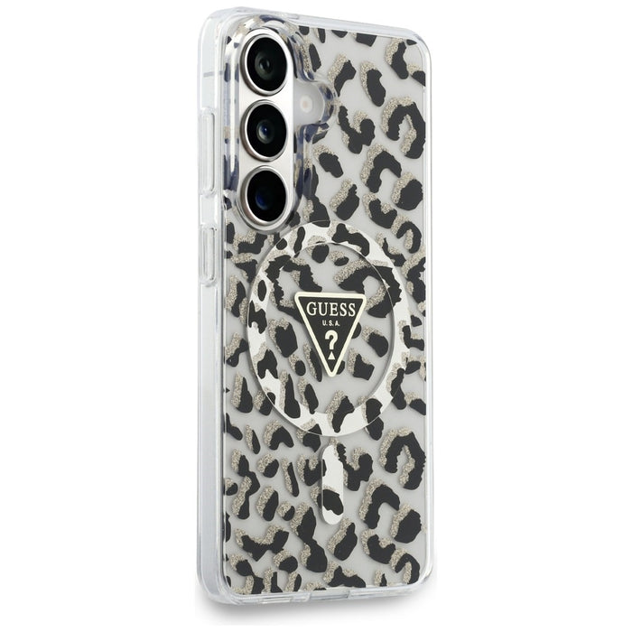Guess IML Leopard Print Triangle MagSafe Case for Samsung Galaxy S26 - Black