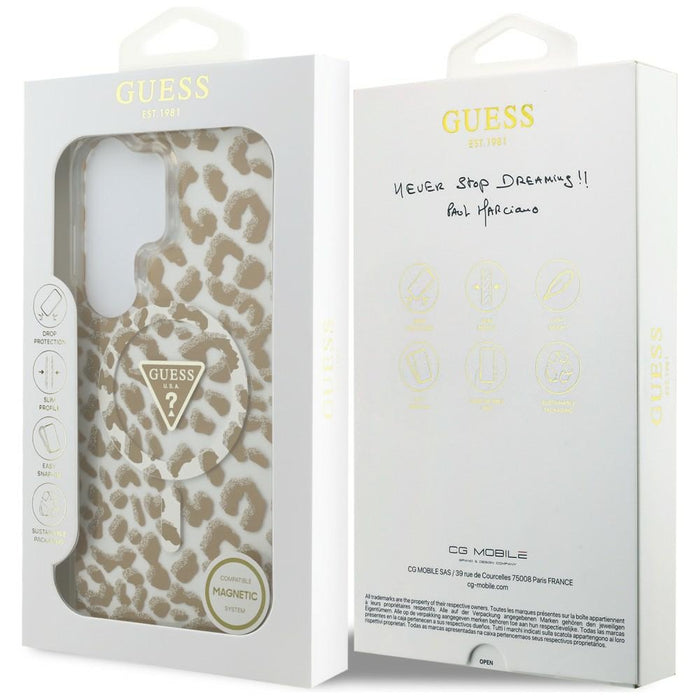 Guess IML Leopard Print Triangle MagSafe Case for Samsung Galaxy S26 Ultra - Brown
