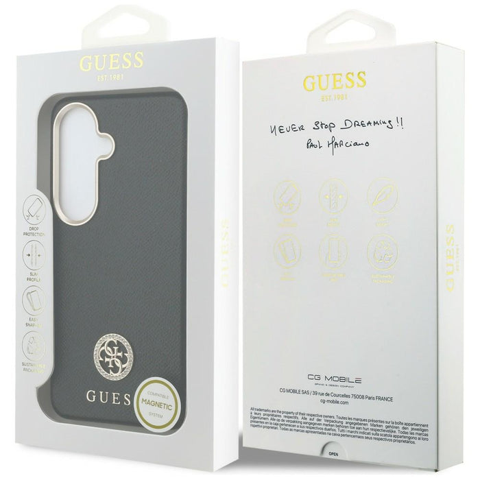 Guess Rhinestone Round Logo MagSafe Case for Samsung Galaxy S26 - Black