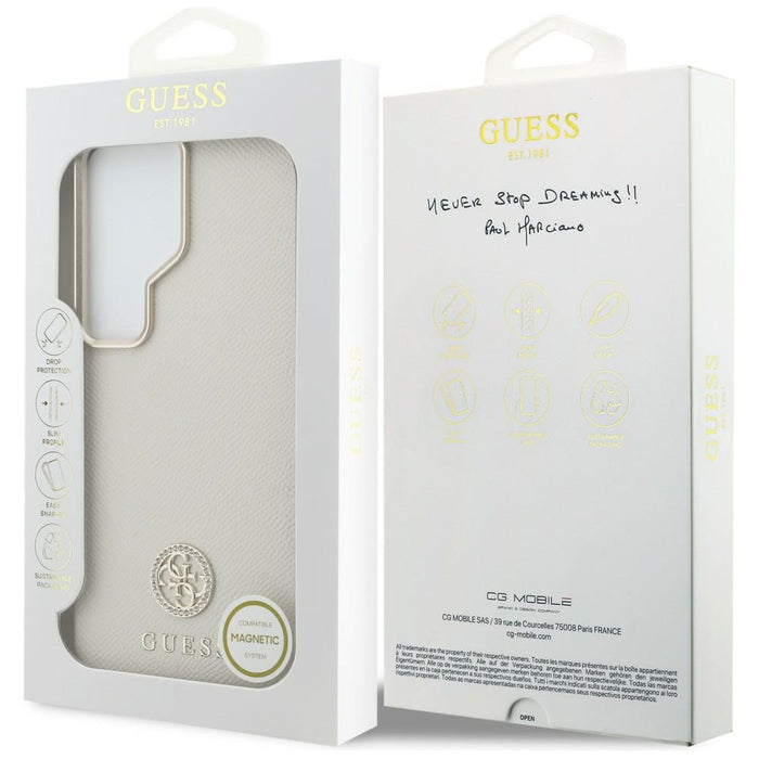 Guess Rhinestone Round Logo MagSafe Case for Samsung Galaxy S26 Ultra - Beige