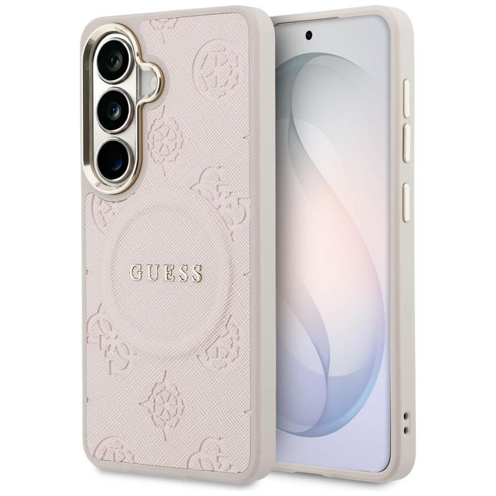 Guess Saffiano Peony Embossed Ring MagSafe Case for Samsung Galaxy S26 - Pink