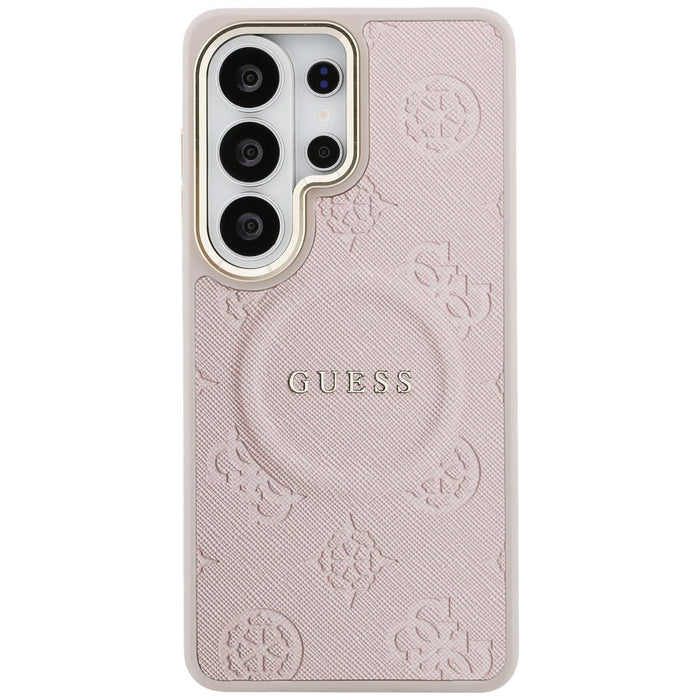 Guess Saffiano Peony Embossed Ring MagSafe Case for Samsung Galaxy S26 Ultra - Pink