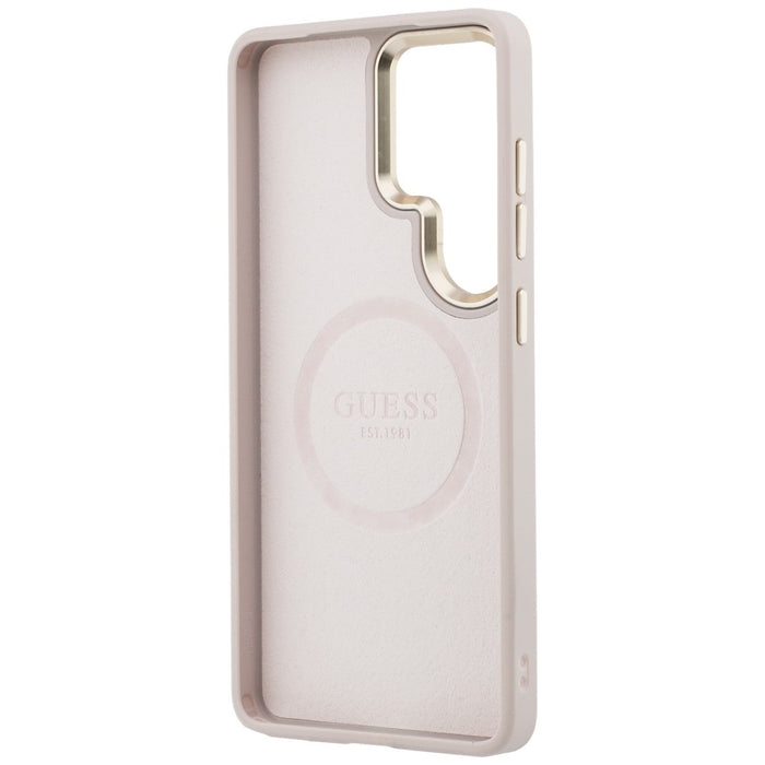 Guess Saffiano Peony Embossed Ring MagSafe Case for Samsung Galaxy S26 Ultra - Pink