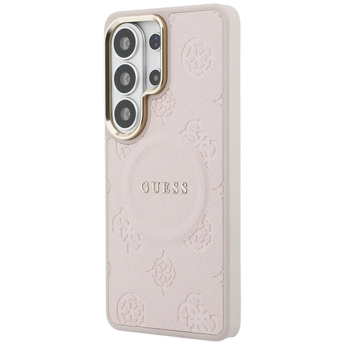 Guess Saffiano Peony Embossed Ring MagSafe Case for Samsung Galaxy S26 Ultra - Pink