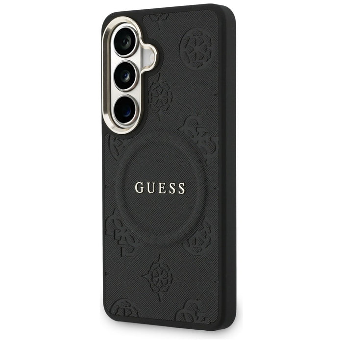 Guess Saffiano Peony Embossed Ring MagSafe case for Samsung Galaxy S26+ - black