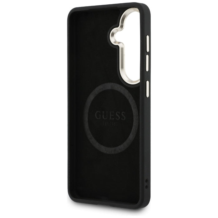 Guess Saffiano Peony Embossed Ring MagSafe case for Samsung Galaxy S26+ - black