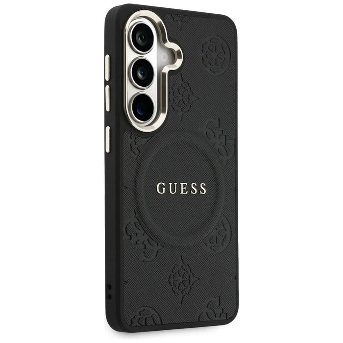 Guess Saffiano Peony Embossed Ring MagSafe case for Samsung Galaxy S26+ - black