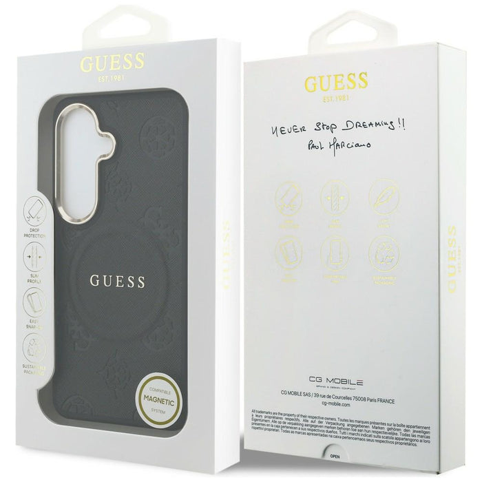 Guess Saffiano Peony Embossed Ring MagSafe case for Samsung Galaxy S26+ - black
