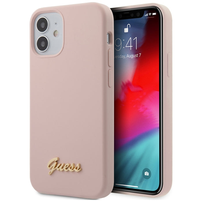 Guess GUHCP12SLSLMGLP iPhone 12 mini 5.4" light pink/light pink hardcase Silicone Script Gold Logo