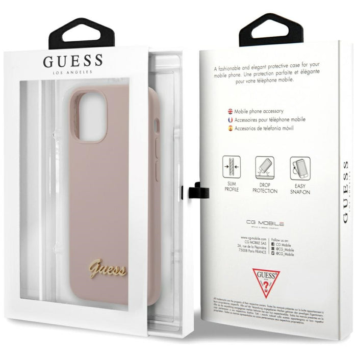 Guess GUHCP12SLSLMGLP iPhone 12 mini 5.4" light pink/light pink hardcase Silicone Script Gold Logo