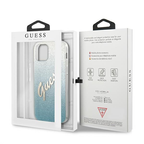 Guess GUHCP12MPCUGLSBL iPhone 12/12 Pro 6.1&quot; blue/blue hardcase Glitter Gradient Script