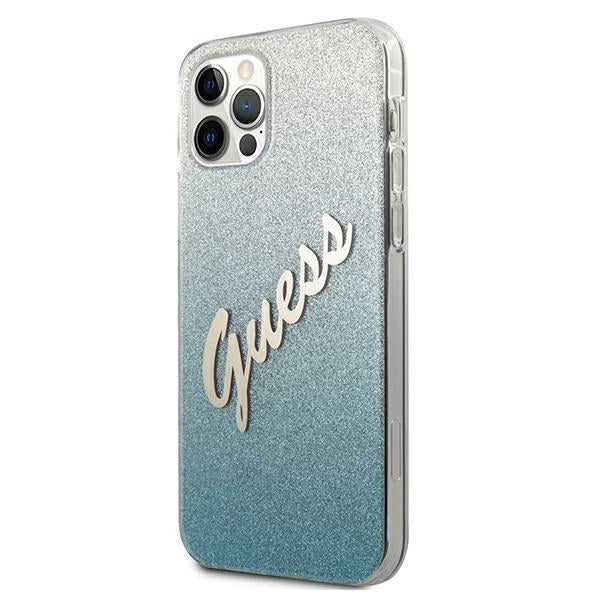 Guess GUHCP12MPCUGLSBL iPhone 12/12 Pro 6.1&quot; blue/blue hardcase Glitter Gradient Script