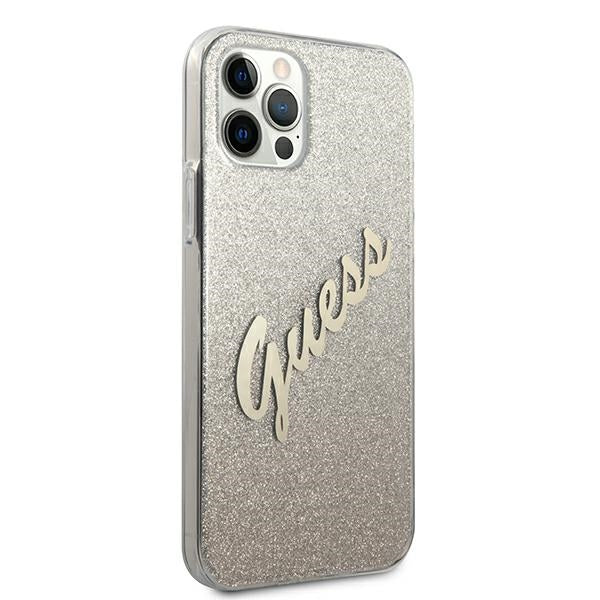 Guess GUHCP12MPCUGLSGO iPhone 12/12 Pro 6.1&quot; gold/gold hardcase Glitter Gradient Script