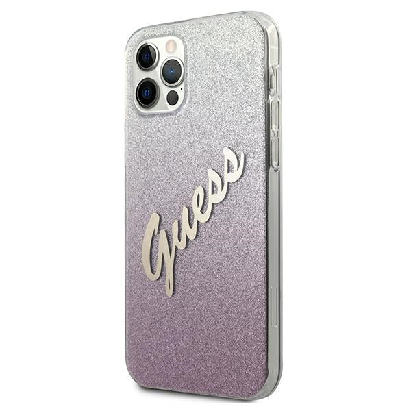 Guess GUHCP12MPCUGLSPI iPhone 12/12 Pro 6.1&quot; pink/pink hardcase Glitter Gradient Script